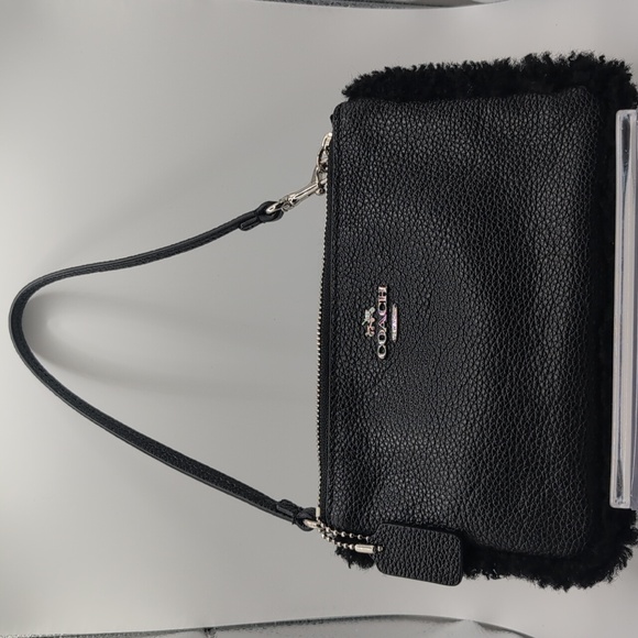 Coach Pebbled Wristlet & Shearling Trim - Picture 4 of 5